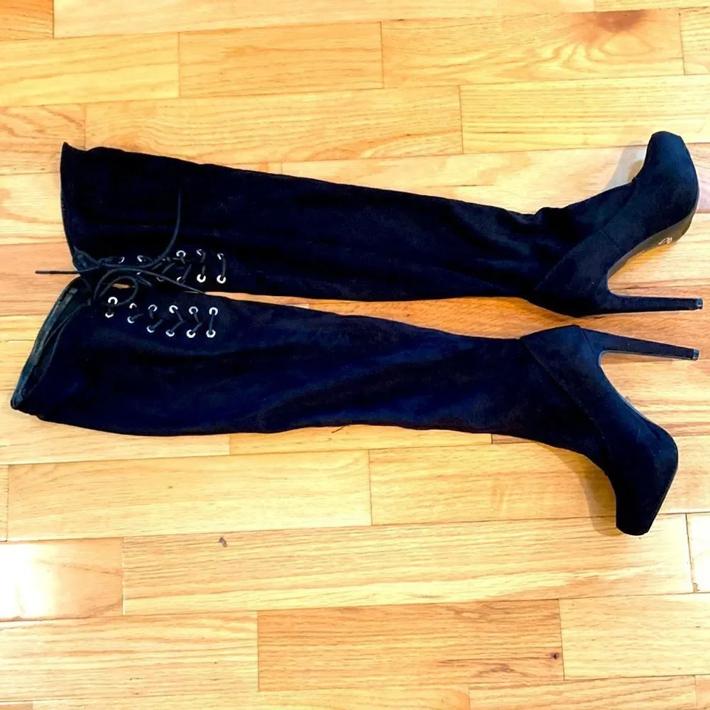 JUSTFAB GiGi Thigh-High  Boots In Black Size 7